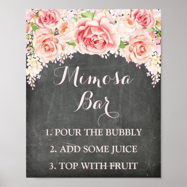 Mimosa Pub Sign Rosa Watercolor Flowers Chalkboard Poster (Framsidan)