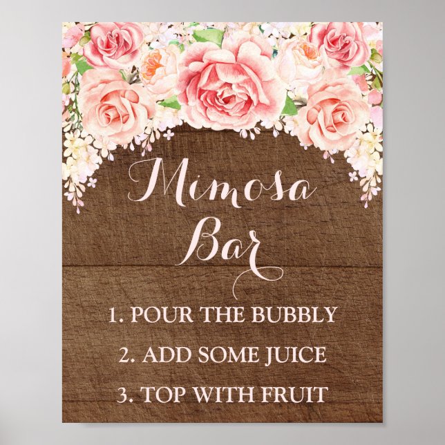 Mimosa Pub Sign Rosa Watercolor Flowers Wood Poster (Framsidan)