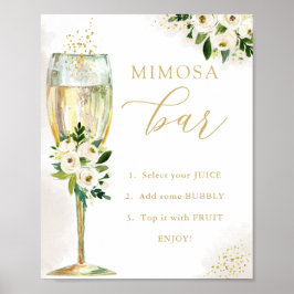 Mimosa Pub White och Guld Flowers & Glass Shower Poster