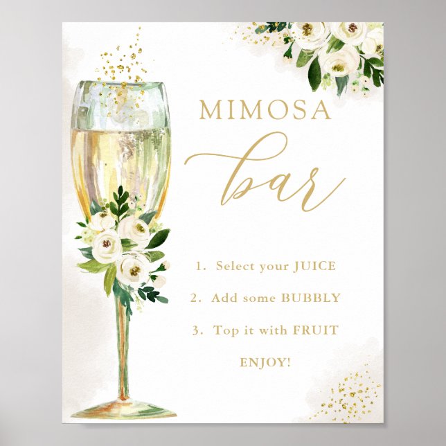 Mimosa Pub White och Guld Flowers & Glass Shower Poster (Framsidan)