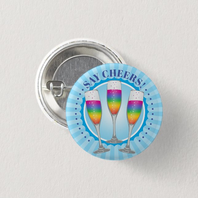 Mimosa Rainbow Champagne Glass Button Knapp (Framsida & baksida)