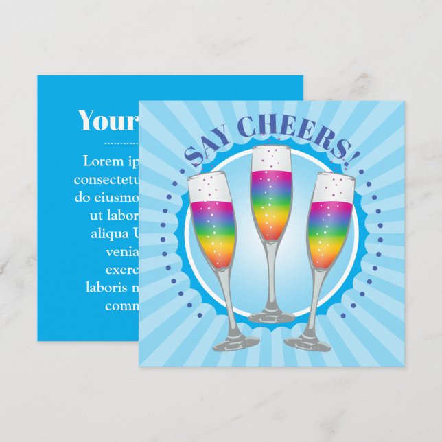 Mimosa Rainbow Champagne Glasses Inbjudan Card (Fram/baksida)