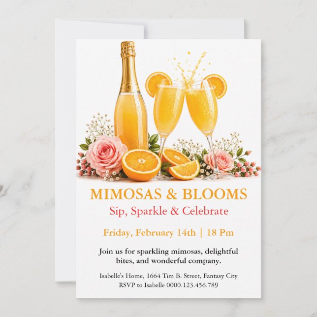 Mimosas och Blomningar - Champagne Brunchfirande Inbjudningar (Framsida)
