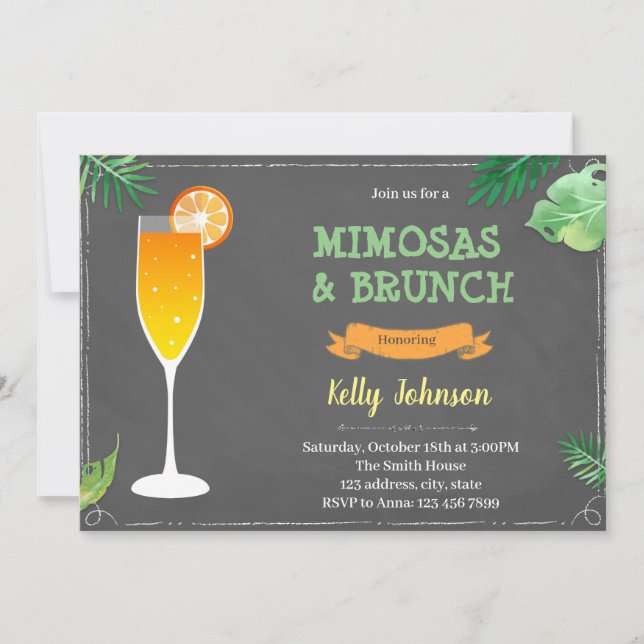 Mimosas och brunch shower-fest inbjudan (Framsida)