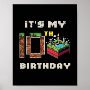 Min 10-årsdag Pixelspel 10 tårta Gamer Pojkar Kid Poster