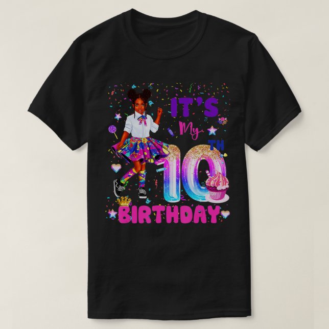 Min 10:e födelsedag African American Black Girl 1 T Shirt (Design framsida)