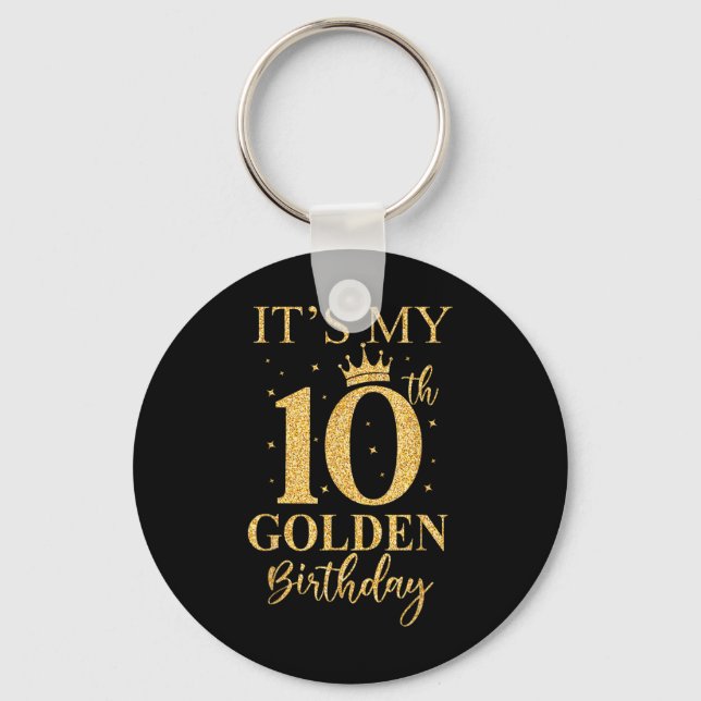 Min 10:e gyllene födelsedag, 10-åriga dagars barn nyckelring (Framsida)