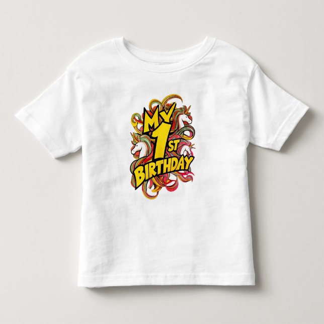 Min 1:a födelsedag med enhörningar t shirt (Framsida)