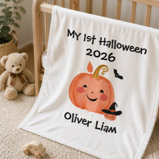 Min 1:a Halloween 2026 Lätt Leende Pumpa Häxa Namn Fleecefilt