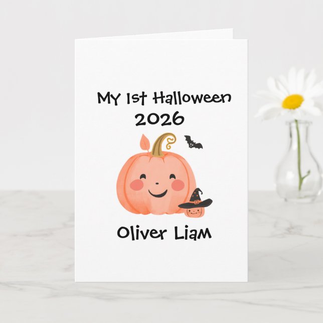 Min 1:a Halloween 2026 Lättsam Pumpa Häxa Namn Kort (Liten växt)