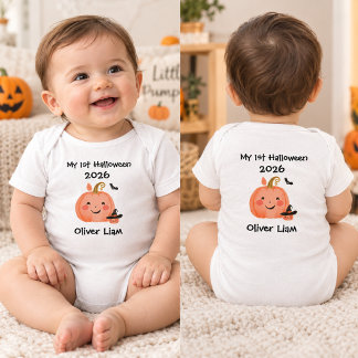 Min 1:a Halloween 2026 Leende Pumpa Häxa Namn T Shirt