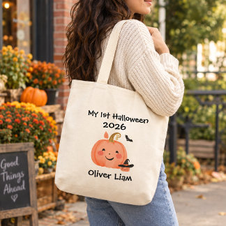 Min 1:a Halloween 2026 Leende Pumpa Häxa Namn Tygkasse