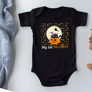 Min 1:a Halloween-outfit Pumpa och svart katt Söt T Shirt