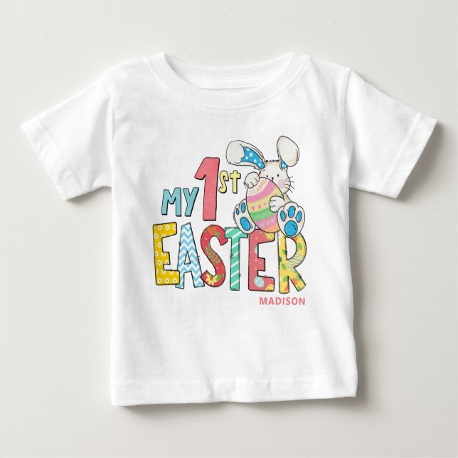 Min 1:a Påsk Cute Baby Bunny Rabbit Personlig T Shirt (Framsida)