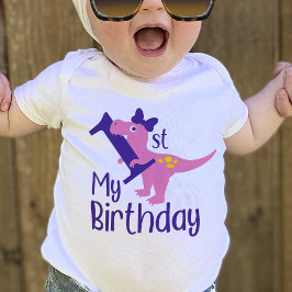 Min 1-års födelsedags tjej dinosaurie t-shirt