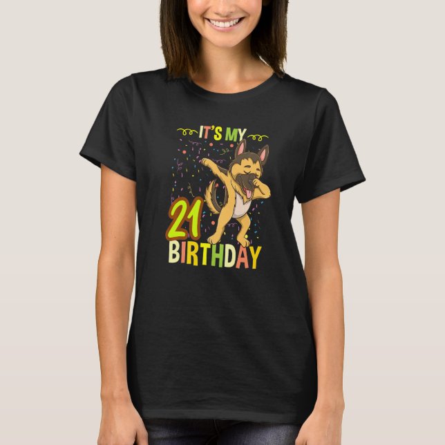Min 21:a födelsedag Dabbing German Shepherd T Shirt (Framsida)