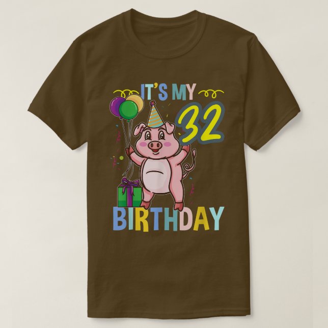 Min 32:a födelsedag Gris 3336 T Shirt (Design framsida)