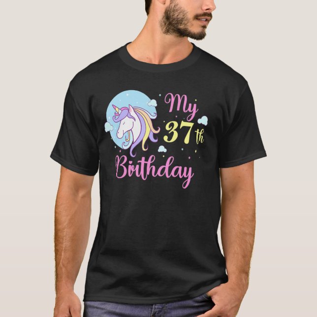 Min 37:e födelsedag Cute Unicorn T Shirt (Framsida)