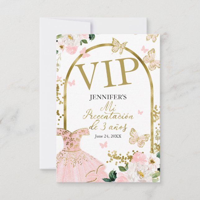 Min 3-års Blush Floral VIP-biljett Inbjudningar (Framsida)