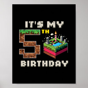 Min 5-årsdag Pixelspel 5 Tårta Videospelare Pojkar Poster