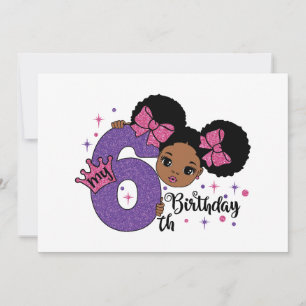 Min 6e-dagskvinna Afro Hair Rosa Glitter Bows Inbjudningar