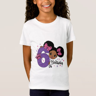 Min 6e-dagskvinna Afro Hair Rosa Glitter Bows T Shirt