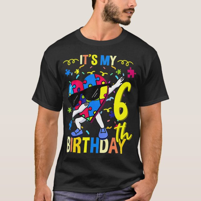 Min 6e-födelsedag Dabbing Autism Puzzle T Shirt (Framsida)