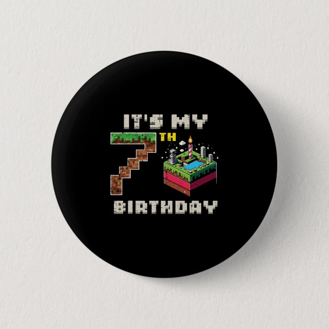 Min 7-årsdag Pixel-spel 7 Tårta Video Spelare Pojk Knapp (Framsida)