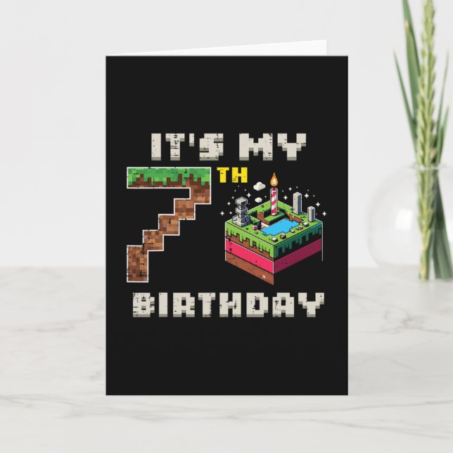 Min 7-årsdag Pixel-spel 7 Tårta Video Spelare Pojk Kort (Framsida)