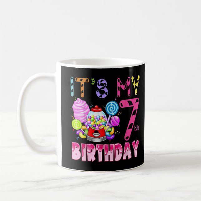 Min 7:e-födelsedag Candyland Birthday Girl Kaffemugg (Vänster)