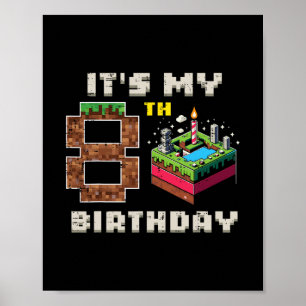 Min 8-årsdag Pixelspel 8 Tårta Videospelare Pojkar Poster