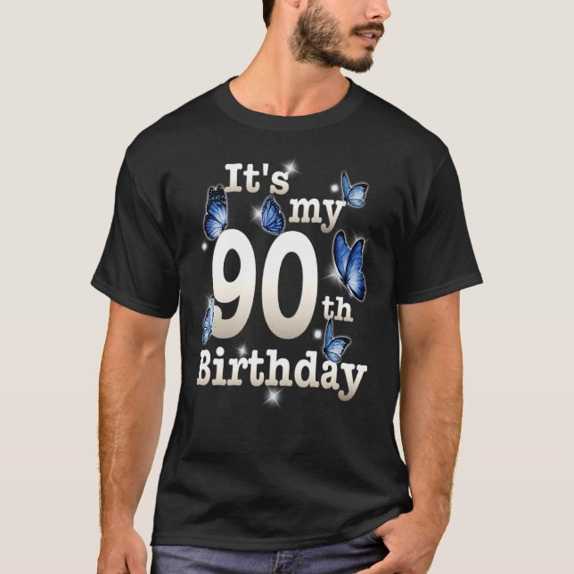 Min 90:e födelsedagsblå fjäril 90 år gammal t shirt (Framsida)