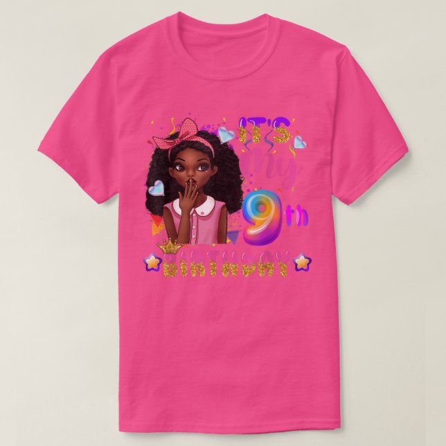 Min 9:e födelsedag, Black Girls Kids Cute Birthday T Shirt (Design framsida)