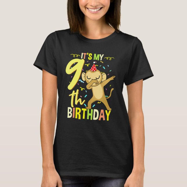 Min 9:e födelsedag Dabbing Monkey T Shirt (Framsida)