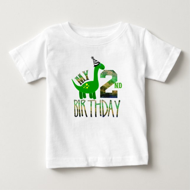 Min andra födelsedag Dinosaur Party Baby T-Shirt (Framsida)