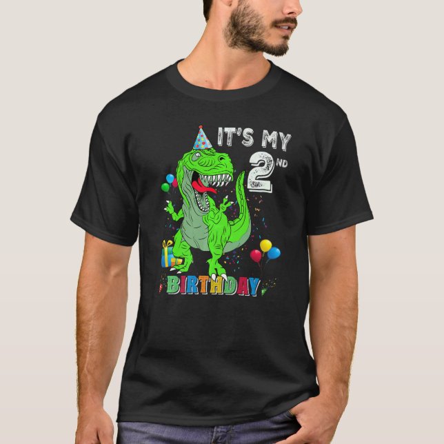 Min andra födelsedag Lycklig 2 år Dinosaur Rex Bd T Shirt (Framsida)