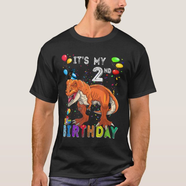 Min andra födelsedag Lycklig 2 år Dinosaur Rex Bd T Shirt (Framsida)