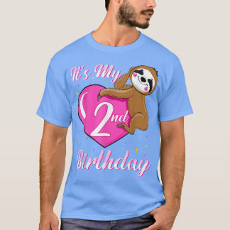 Min andra födelsedag Rosa Smile Sloth Girl Theme T Shirt