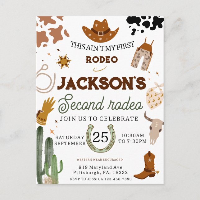 Min andra Rodeo Födelsedag Vilda Västern Vykort (Framsida)