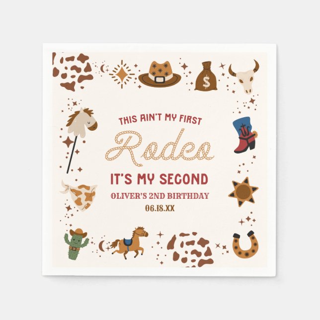 Min andra Rodeo Western Cowboy 2:a födelsedagen Pa Pappersservett (Framsidan)