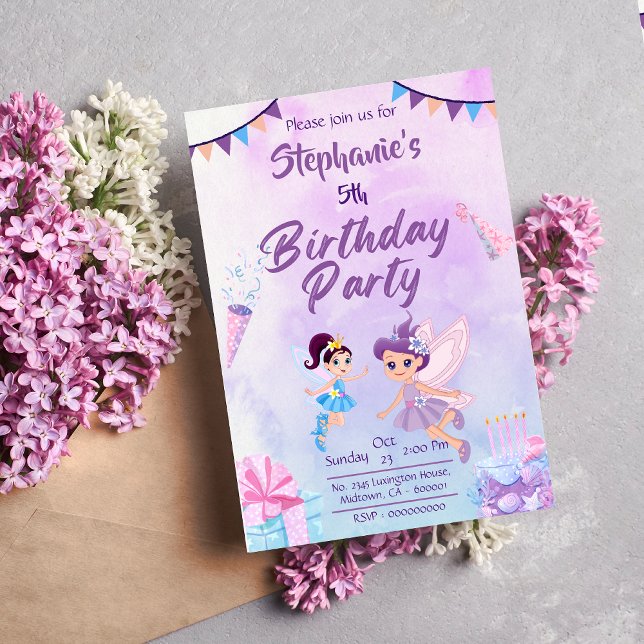 Min ängel blir fem:Fairytale har födelsedag Inbjudningar (Skapare uppladdad)