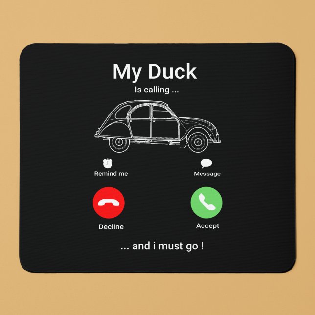 Min Anka ringer | Funny 2CV Oldtimer Smartphone Musmatta (2CV Mousepad in Black with a Red Green and White Smartphone Illustration)