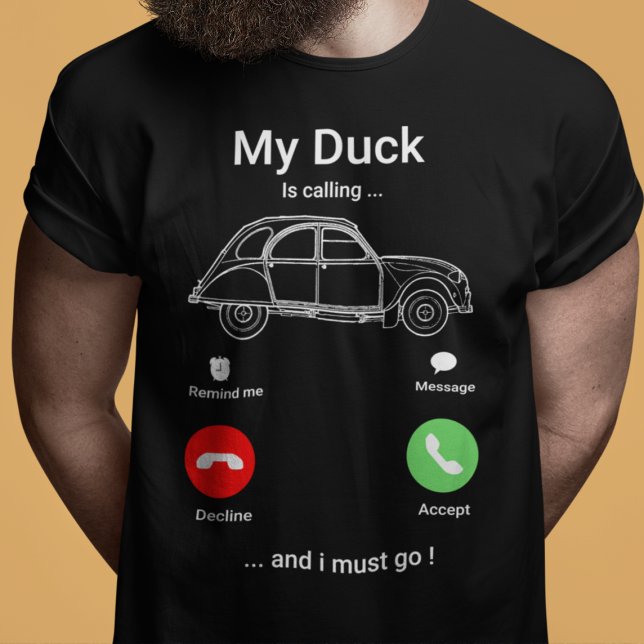 Min Anka ringer | Funny 2CV Oldtimer Smartphone T Shirt (2CV T-Shirt in Black with a Red Green and White Smartphone Illustration)