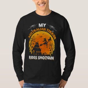 Min australiensiska terrier hund ridar shotgun hal t shirt