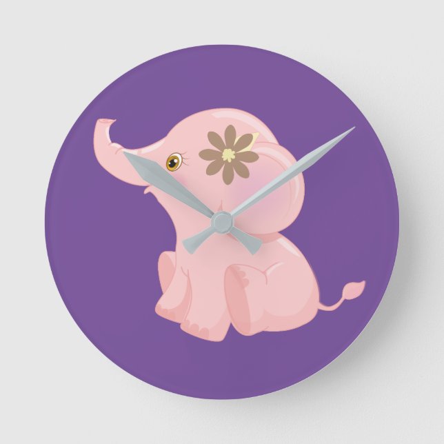 Min Baby Rosa Elephant Rund Klocka (Framsida)