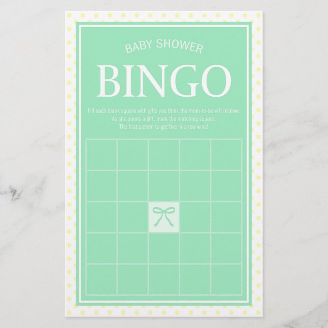 Min Baby Shower Bingo Ribbon and Gult Polka dots Brevpapper (Framsida)
