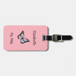 Min Bag Cute Rosa med Butterfly och Girl's Namn Bagagebricka