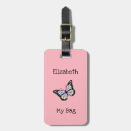 Min Bag Cute Rosa med Butterfly och Girl's Namn Bagagebricka