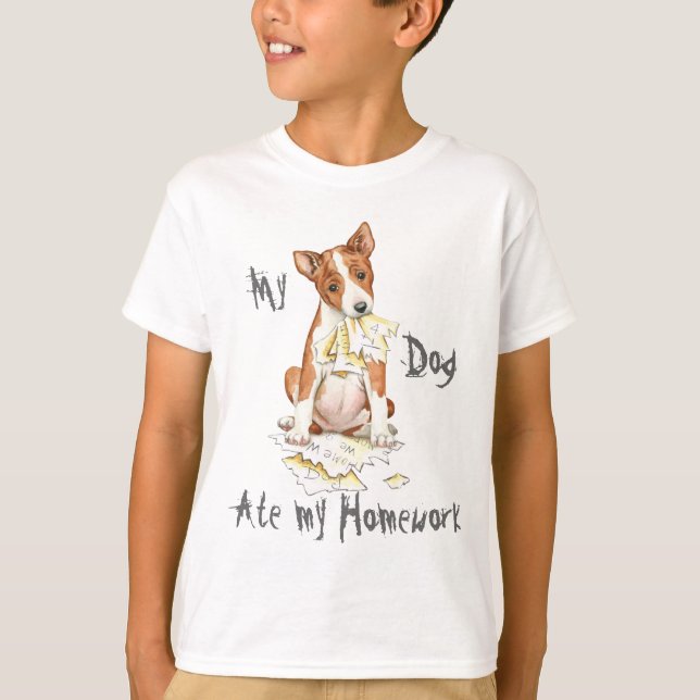 Min Basenji åt min läxa Tee Shirt (Framsida)