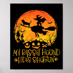 Min Basset Hound Rides Pistol Hund Halloween Costu Poster